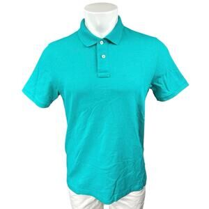 SWMS Men's Blue Collared Stretch Button Short Sleeve Polo Shirt Top Size M